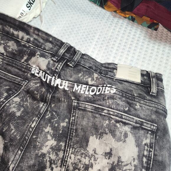 EMBELLISH EUC MENS UNISEX SIZE 36 x 35 HATE/LOVE DENIM BLACK JEANS - Picture 8 of 13